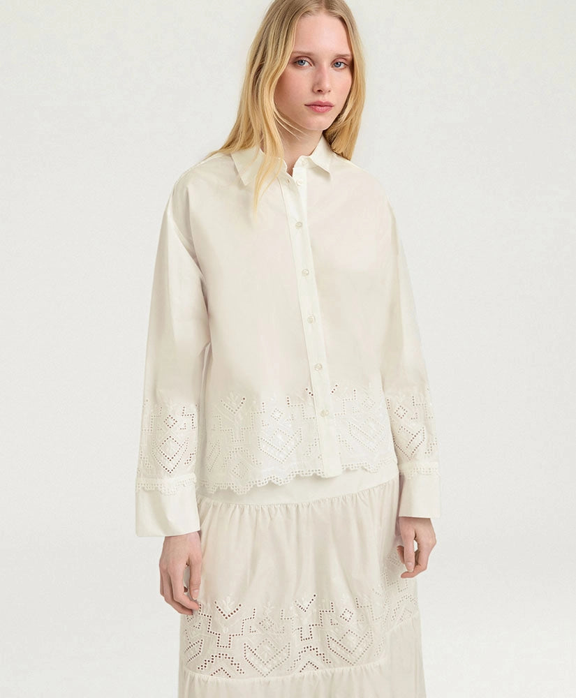 TALAVERA SHIRT IN BROIDERIE ANGLAISE POPLIN - CREAM