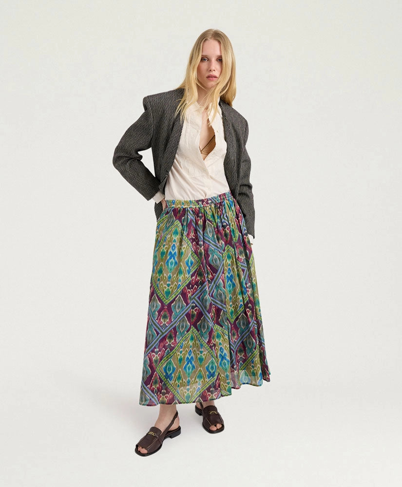 FRIA SKIRT IN PRINTED COTTON VOILE - TURQUOISE MULTICOLOR