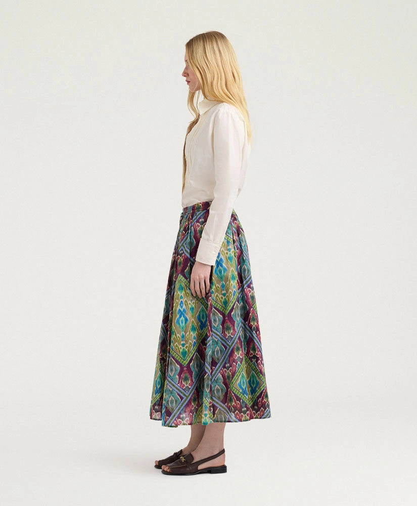 FRIA SKIRT IN PRINTED COTTON VOILE - TURQUOISE MULTICOLOR