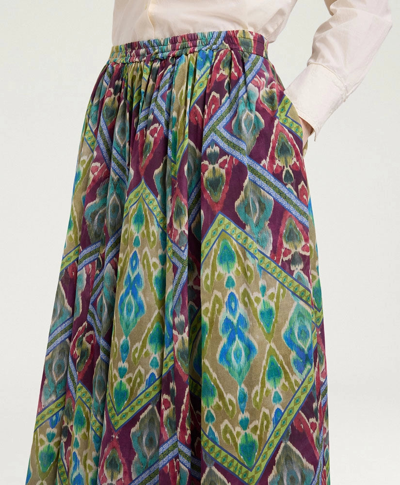 FRIA SKIRT IN PRINTED COTTON VOILE - TURQUOISE MULTICOLOR