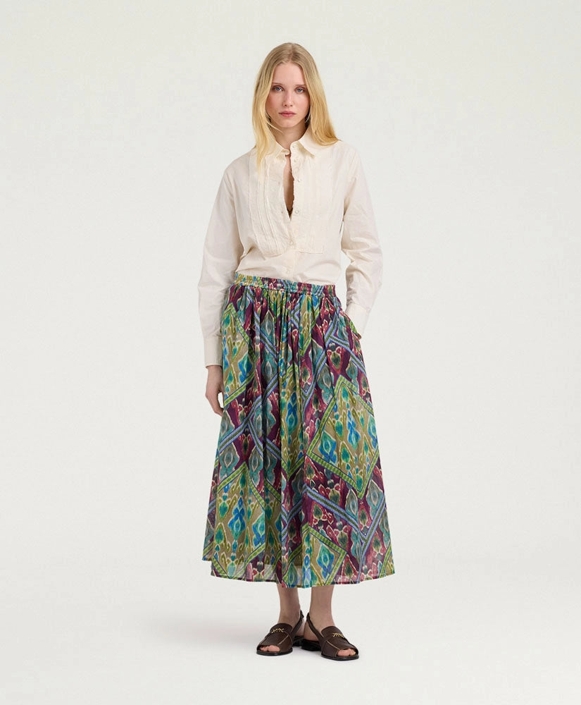 FRIA SKIRT IN PRINTED COTTON VOILE - TURQUOISE MULTICOLOR