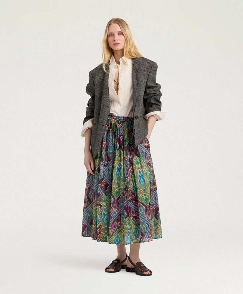 FRIA SKIRT IN PRINTED COTTON VOILE - TURQUOISE MULTICOLOR