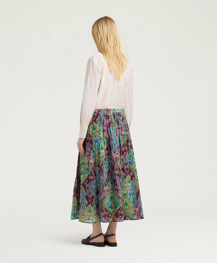 FRIA SKIRT IN PRINTED COTTON VOILE - TURQUOISE MULTICOLOR