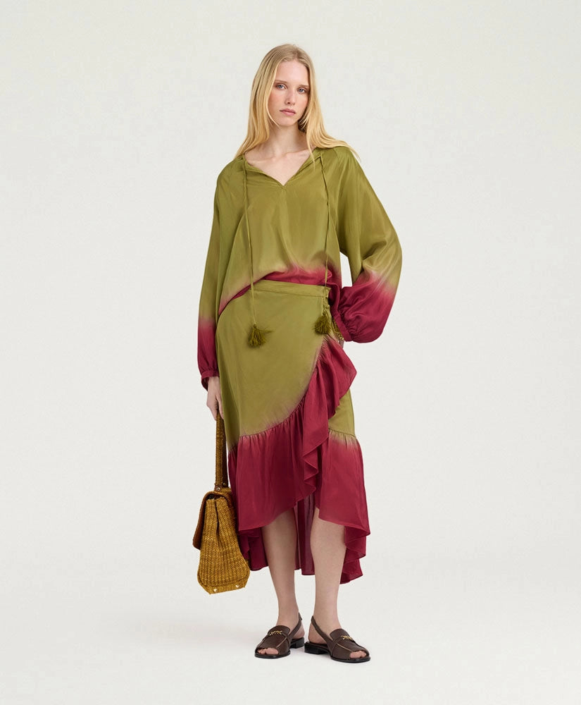 ISLETA SKIRT IN TIE-DYED HABUTAI - OIL/CYCLAMEN