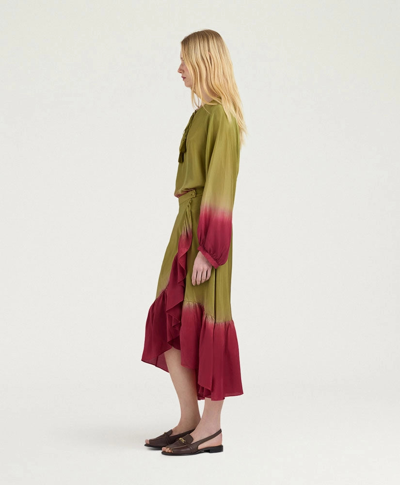 ISLETA SKIRT IN TIE-DYED HABUTAI - OIL/CYCLAMEN