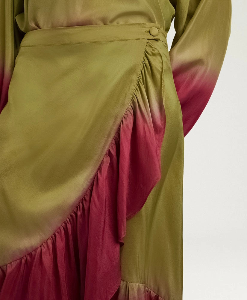 ISLETA SKIRT IN TIE-DYED HABUTAI - OIL/CYCLAMEN
