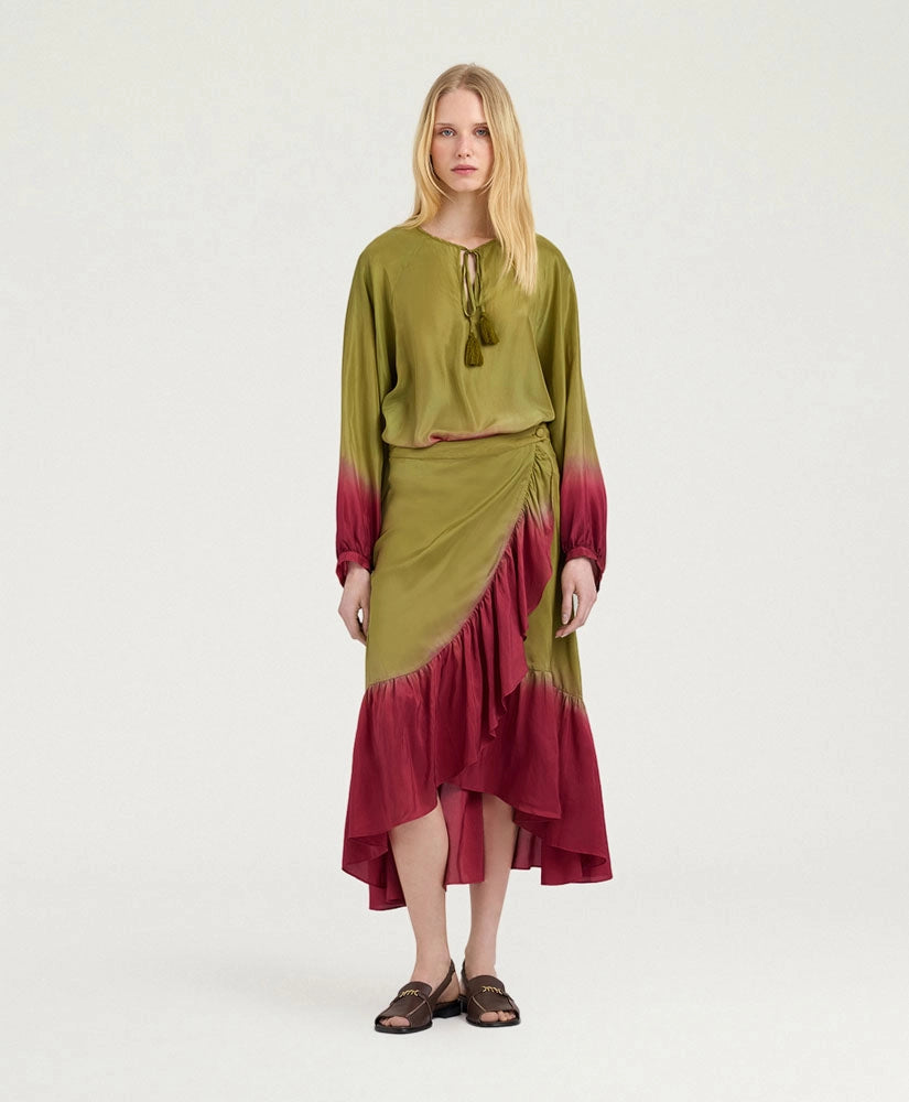 ISLETA SKIRT IN TIE-DYED HABUTAI - OIL/CYCLAMEN