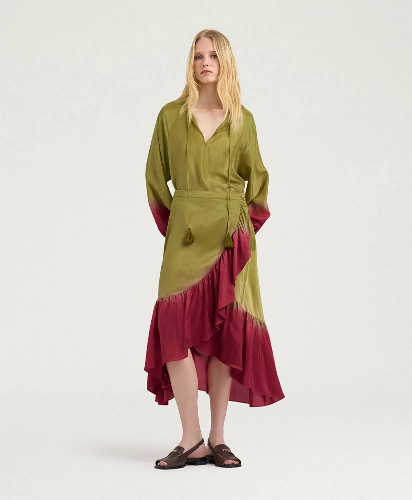 ISLETA SKIRT IN TIE-DYED HABUTAI - OIL/CYCLAMEN