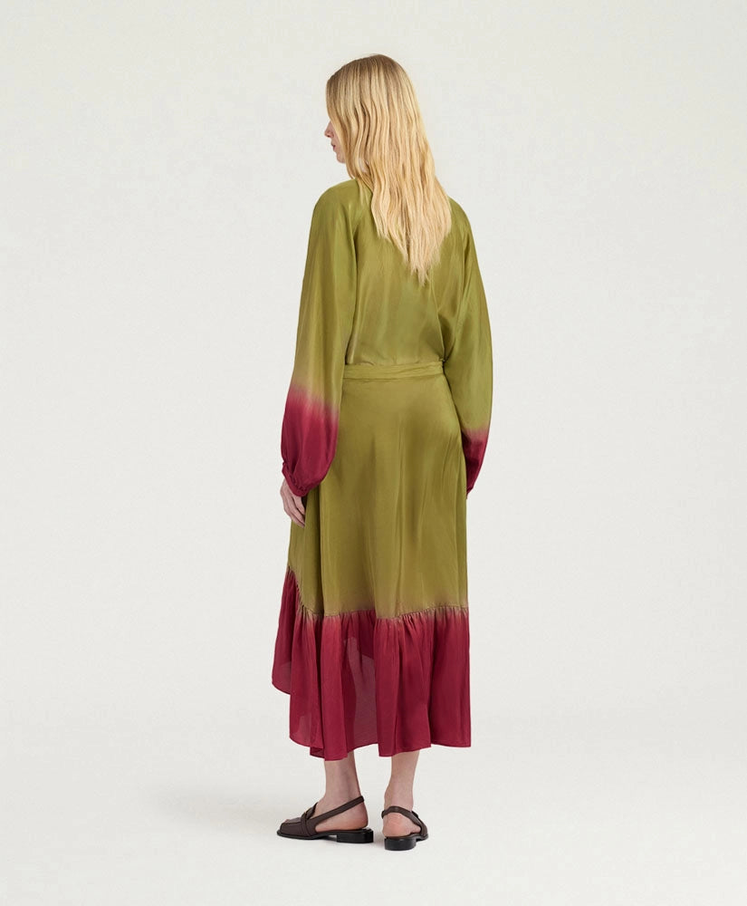 ISLETA SKIRT IN TIE-DYED HABUTAI - OIL/CYCLAMEN