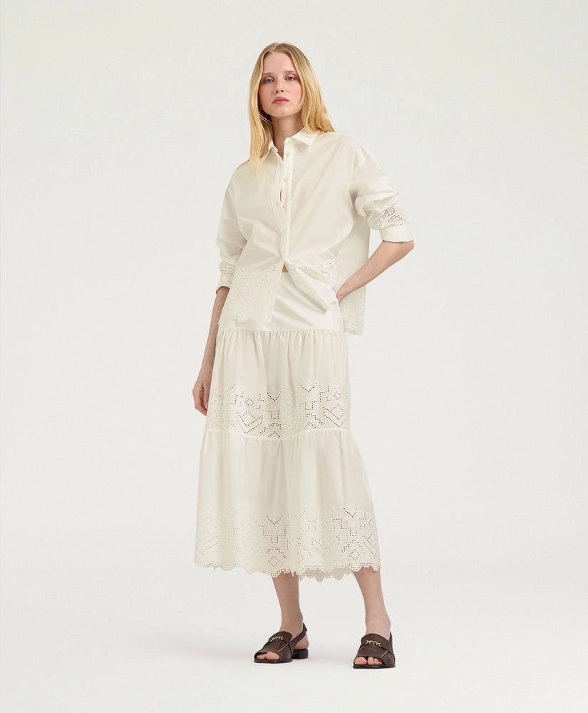 REINA SKIRT IN BROIDERIE ANGLAISE POPLIN - CREAM