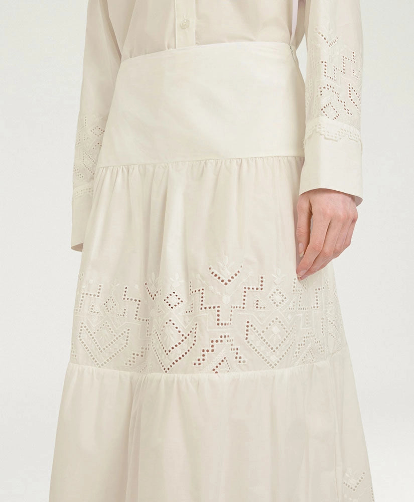 REINA SKIRT IN BROIDERIE ANGLAISE POPLIN - CREAM