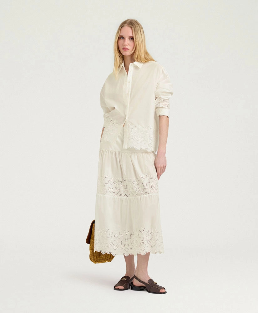 REINA SKIRT IN BROIDERIE ANGLAISE POPLIN - CREAM