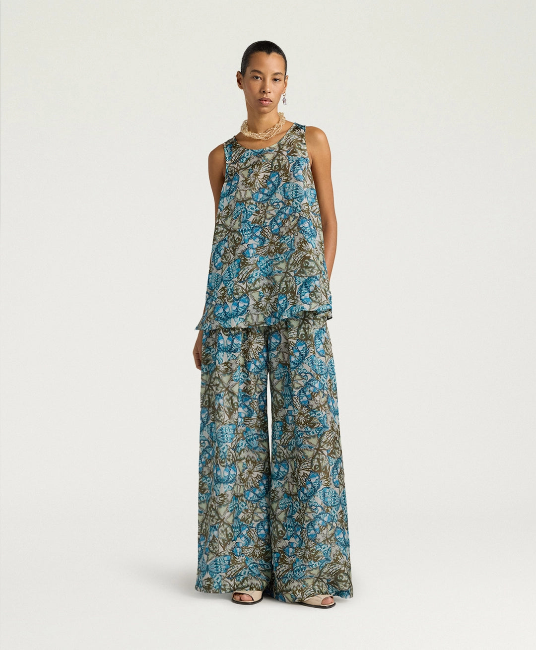 OCRA TOP IN PRINTED HABUTAI - AIR FORCE BLUE/SAGE
