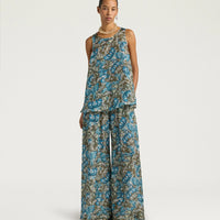 OCRA TOP IN PRINTED HABUTAI - AIR FORCE BLUE/SAGE