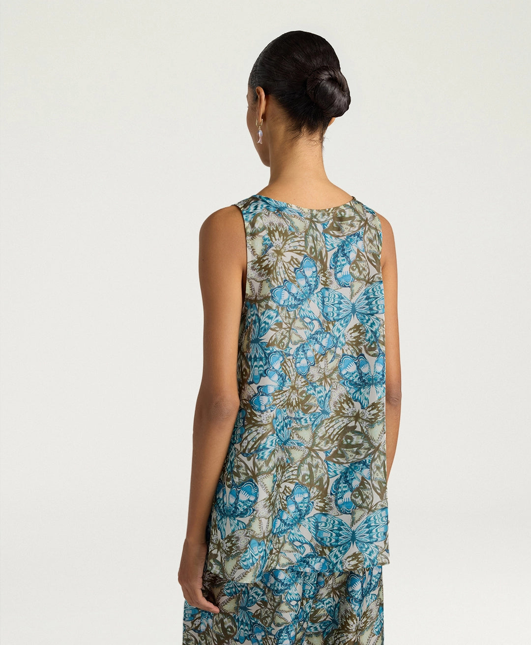 OCRA TOP IN PRINTED HABUTAI - AIR FORCE BLUE/SAGE