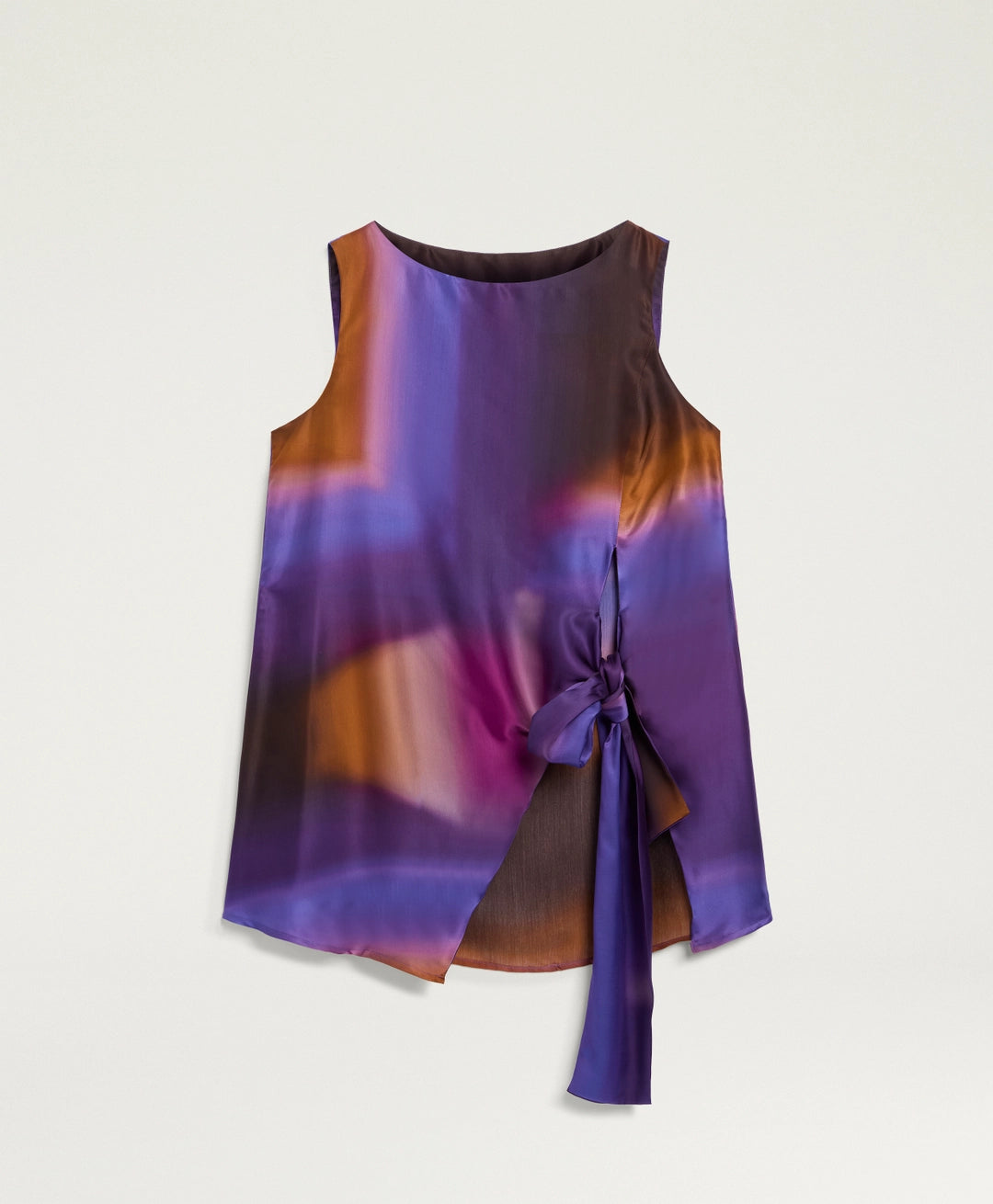 LAPIS TOP IN ALL-OVER PRINTED SATIN - IRIS/CARAMEL