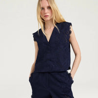 CIELO GILET IN BROIDERIE ANGLAISE POPLIN - BLUE