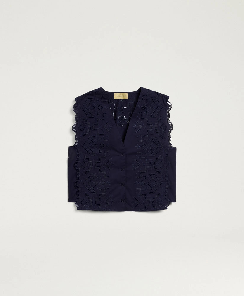 CIELO GILET IN BROIDERIE ANGLAISE POPLIN - BLUE