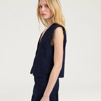 CIELO GILET IN BROIDERIE ANGLAISE POPLIN - BLUE