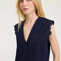 CIELO GILET IN BROIDERIE ANGLAISE POPLIN - BLUE