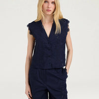 CIELO GILET IN BROIDERIE ANGLAISE POPLIN - BLUE