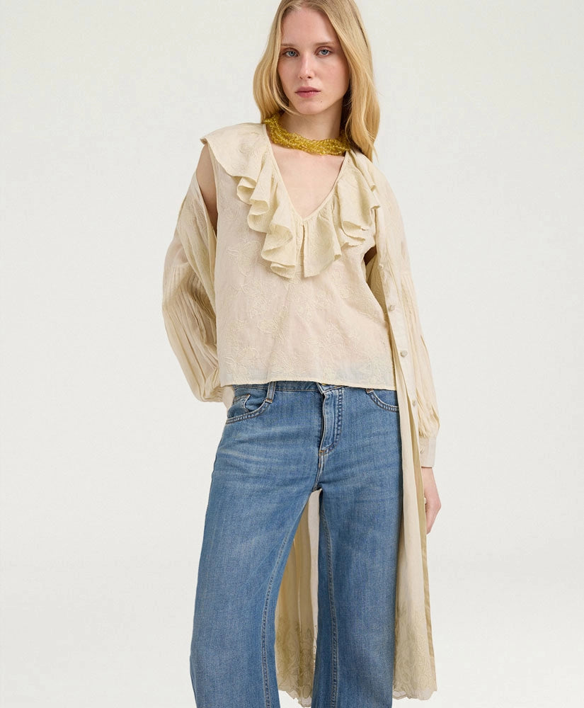 FIESTA TOP IN EMBROIDERED VOILE - BEIGE