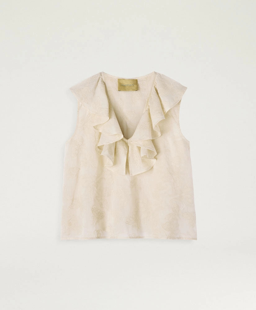 FIESTA TOP IN EMBROIDERED VOILE - BEIGE