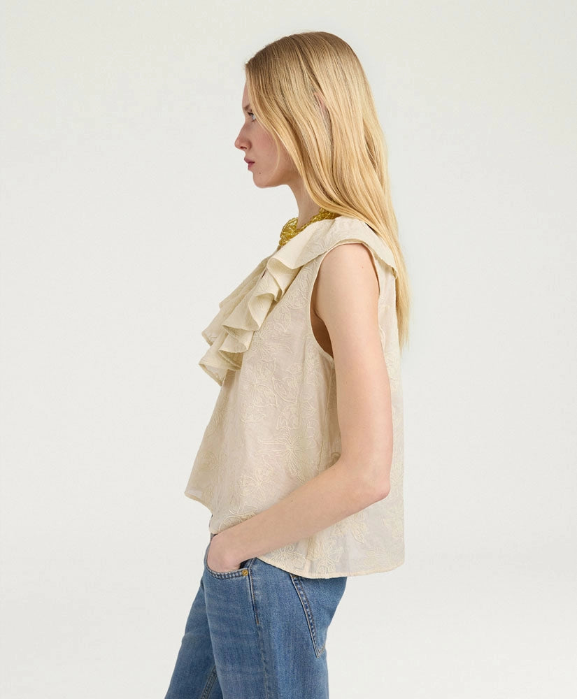 FIESTA TOP IN EMBROIDERED VOILE - BEIGE