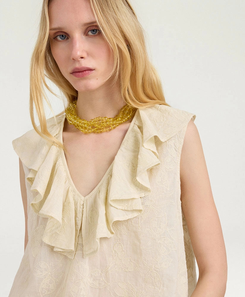 FIESTA TOP IN EMBROIDERED VOILE - BEIGE