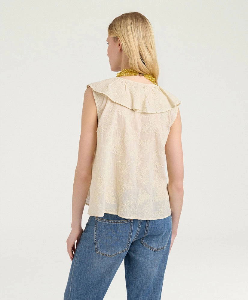 FIESTA TOP IN EMBROIDERED VOILE - BEIGE