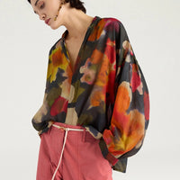 NEBLINA BLOUSE IN PRINTED COTTON VOILE - ARMY MULTICOLOR
