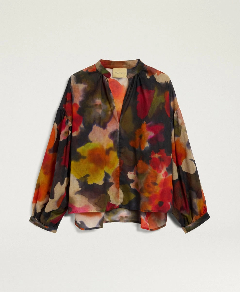 NEBLINA BLOUSE IN PRINTED COTTON VOILE - ARMY MULTICOLOR