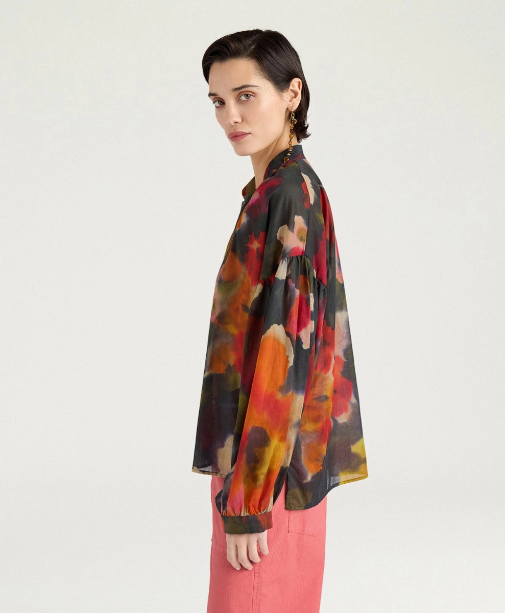 NEBLINA BLOUSE IN PRINTED COTTON VOILE - ARMY MULTICOLOR