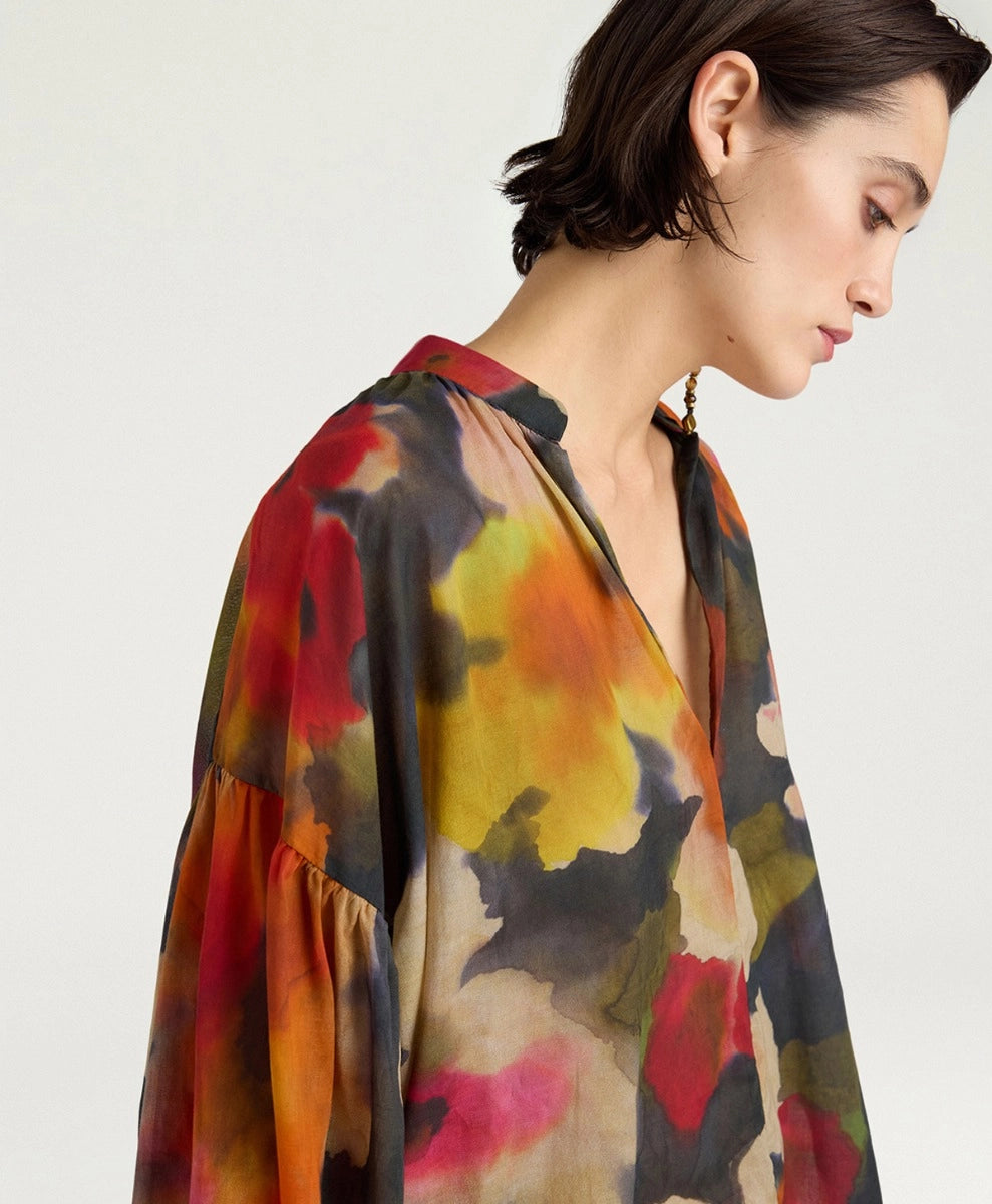 NEBLINA BLOUSE IN PRINTED COTTON VOILE - ARMY MULTICOLOR