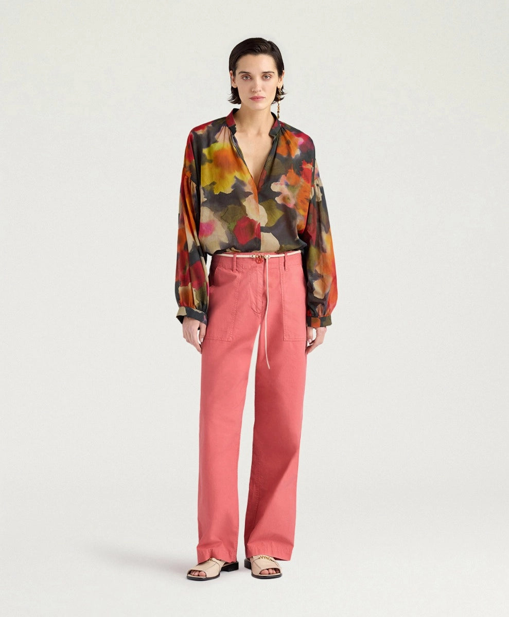 NEBLINA BLOUSE IN PRINTED COTTON VOILE - ARMY MULTICOLOR