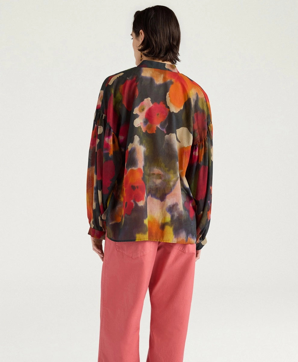 NEBLINA BLOUSE IN PRINTED COTTON VOILE - ARMY MULTICOLOR