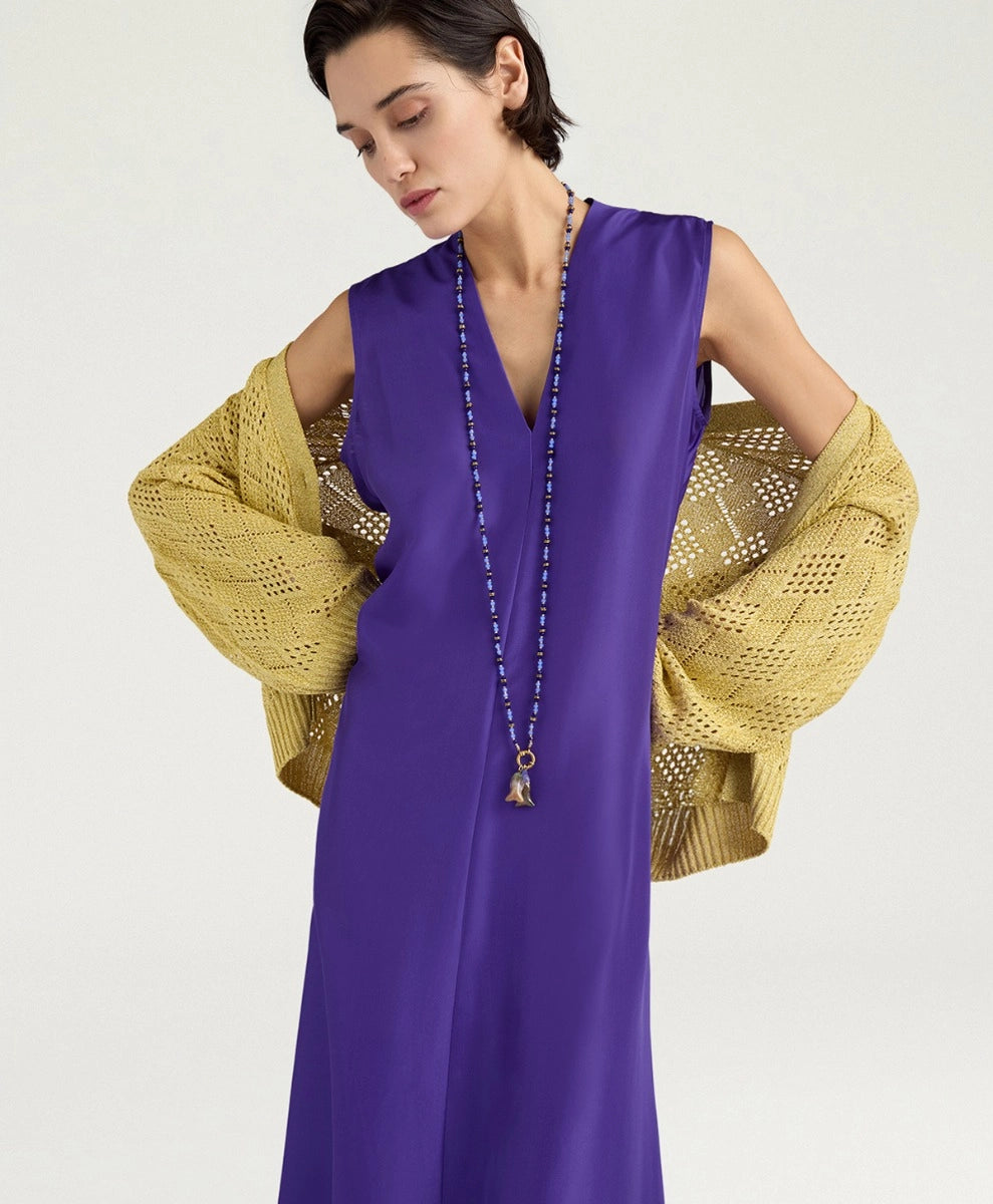 CUEVA DRESS IN PLAIN COLOUR HABUTAI - IRIS