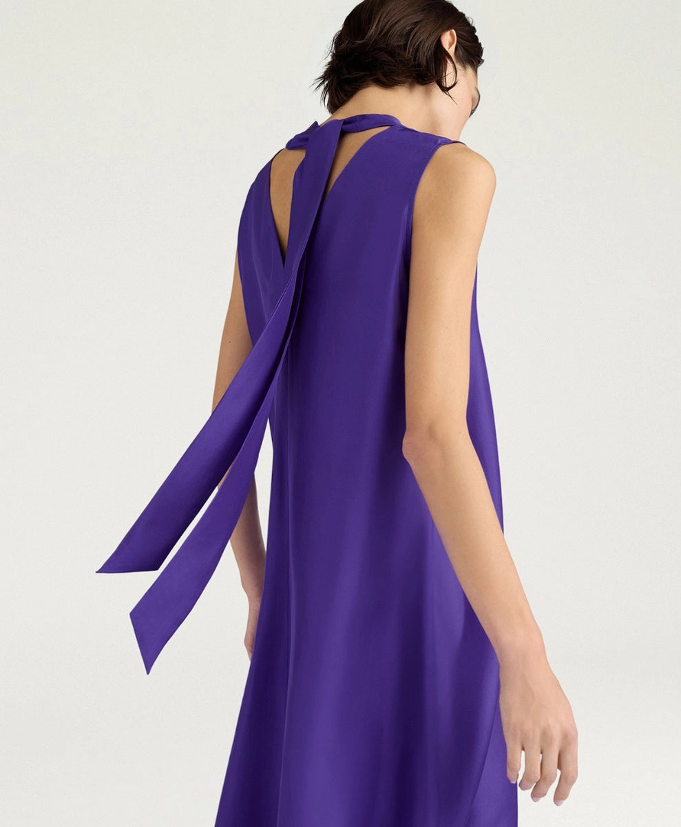 CUEVA DRESS IN PLAIN COLOUR HABUTAI - IRIS