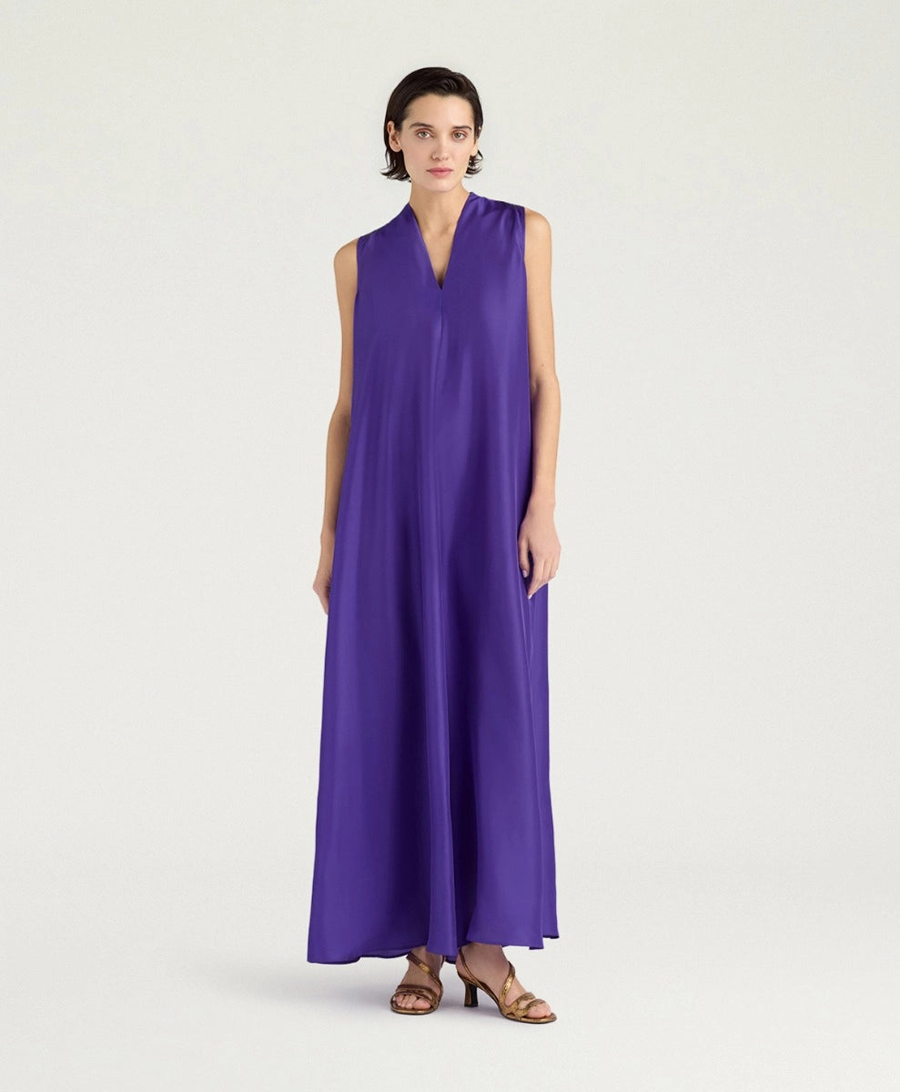 CUEVA DRESS IN PLAIN COLOUR HABUTAI - IRIS