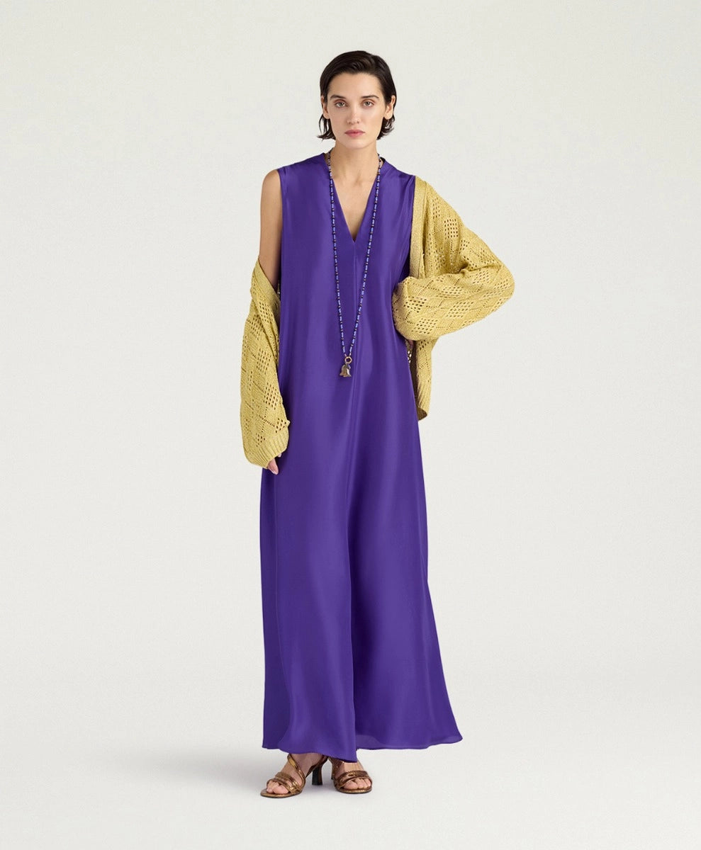 CUEVA DRESS IN PLAIN COLOUR HABUTAI - IRIS