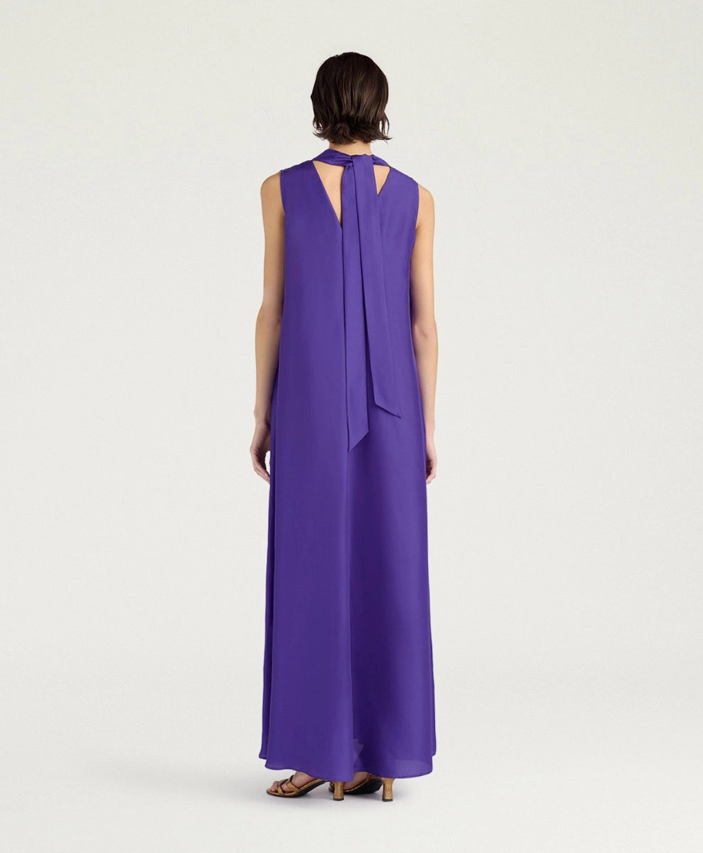 CUEVA DRESS IN PLAIN COLOUR HABUTAI - IRIS