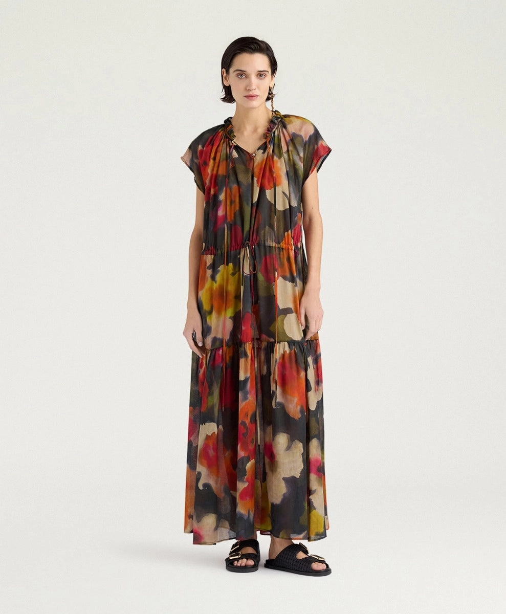 OTERO DRESS IN PRINTED COTTON VOILE - ARMY MULTICOLOR