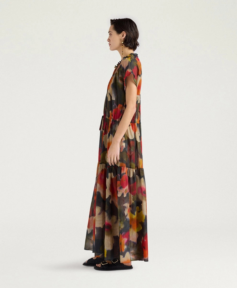 OTERO DRESS IN PRINTED COTTON VOILE - ARMY MULTICOLOR