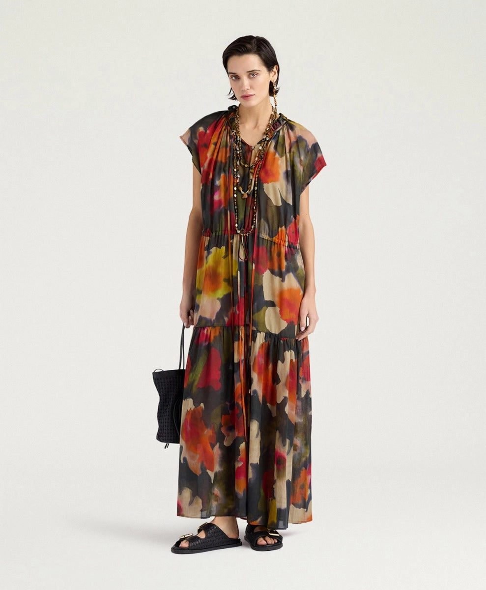 OTERO DRESS IN PRINTED COTTON VOILE - ARMY MULTICOLOR