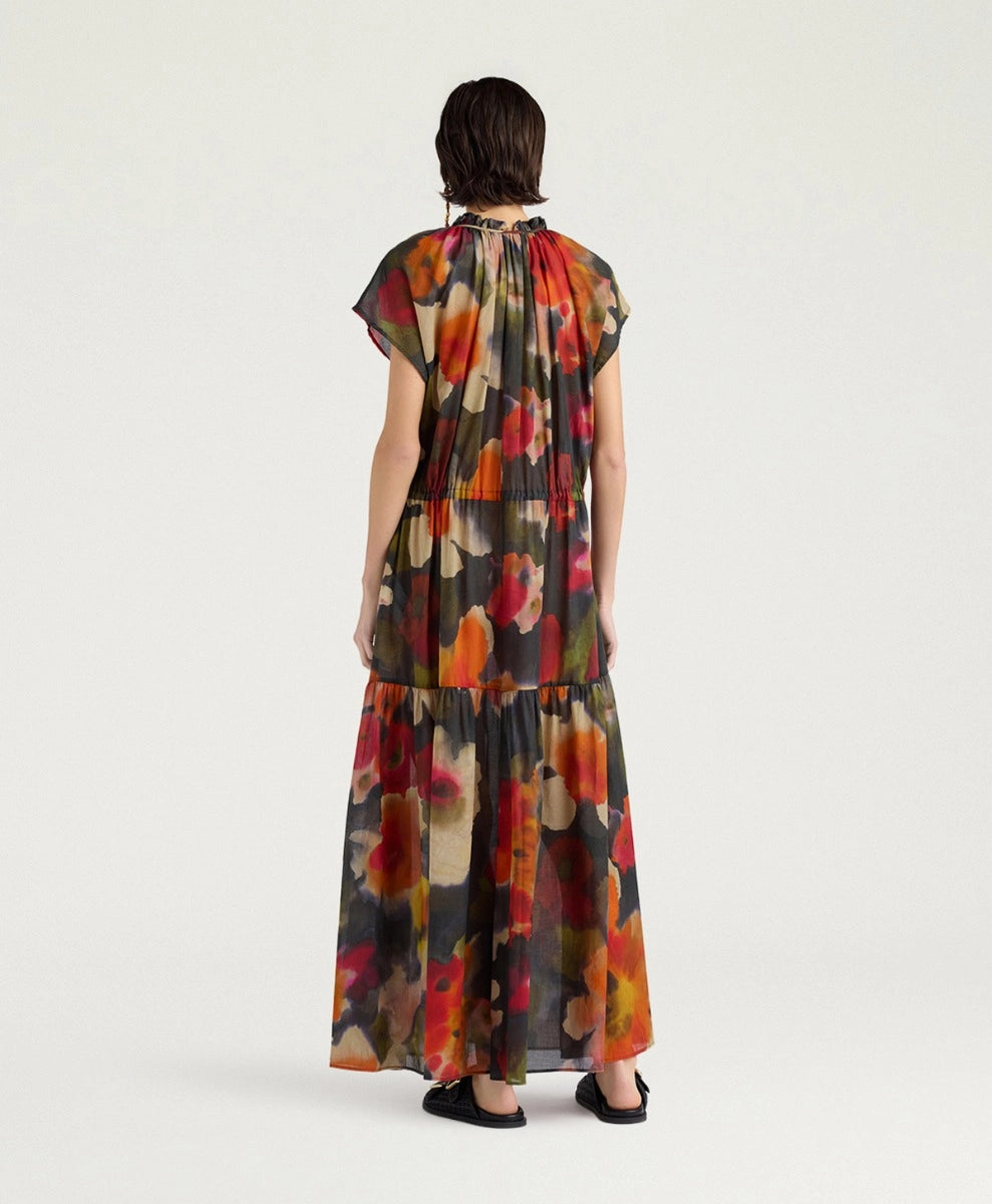 OTERO DRESS IN PRINTED COTTON VOILE - ARMY MULTICOLOR