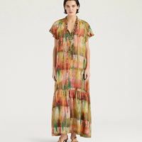 PALOMA DRESS IN PRINTED HABUTAI - GREEN MULTICOLOR