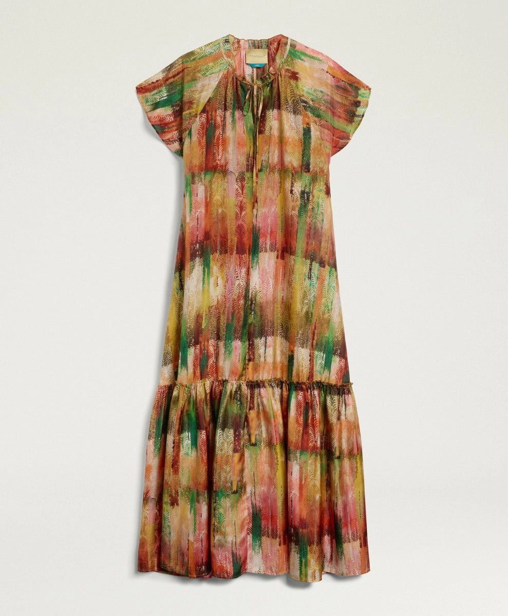 PALOMA DRESS IN PRINTED HABUTAI - GREEN MULTICOLOR