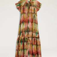 PALOMA DRESS IN PRINTED HABUTAI - GREEN MULTICOLOR