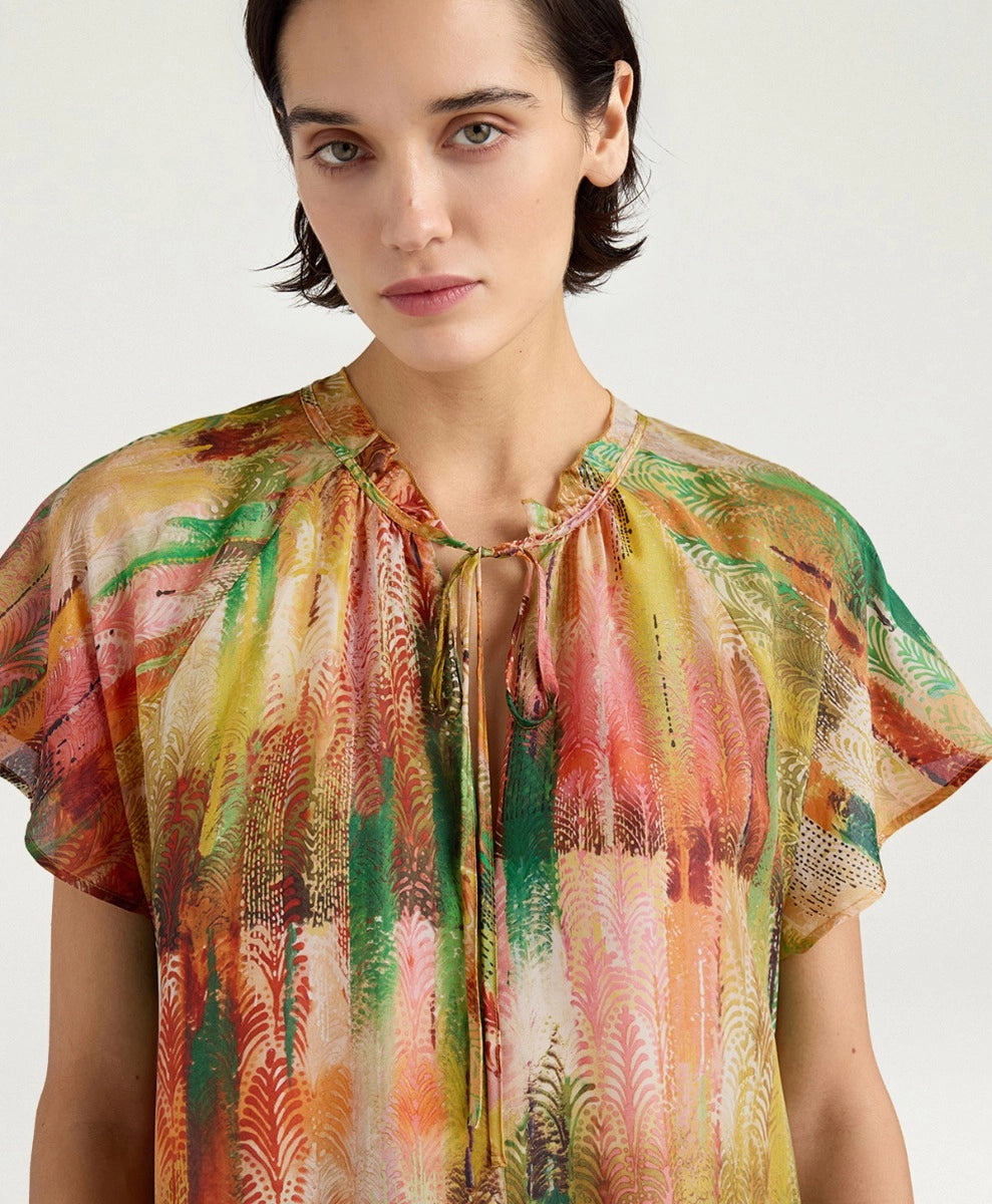 PALOMA DRESS IN PRINTED HABUTAI - GREEN MULTICOLOR