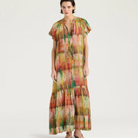PALOMA DRESS IN PRINTED HABUTAI - GREEN MULTICOLOR